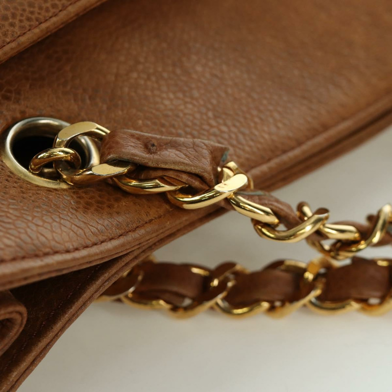 【日本直送】香奈兒魚子醬牛皮棕色金色雙C標誌手提包 Auth bs33755A-8