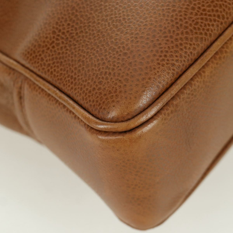 【日本直送】香奈兒魚子醬牛皮棕色金色雙C標誌手提包 Auth bs33755A-9