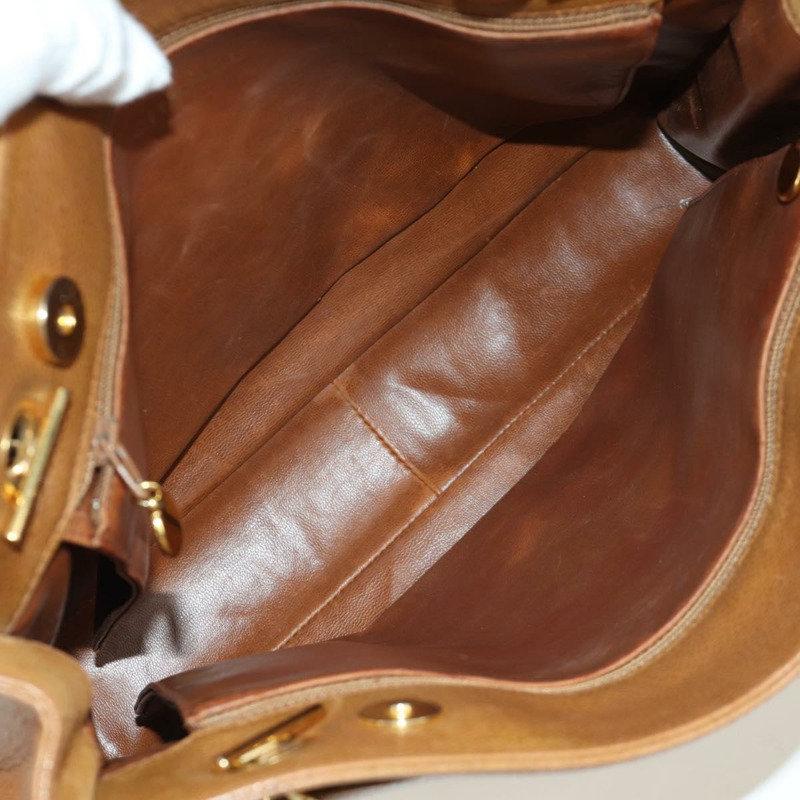 【日本直送】香奈兒魚子醬牛皮棕色金色雙C標誌手提包 Auth bs33755A-10