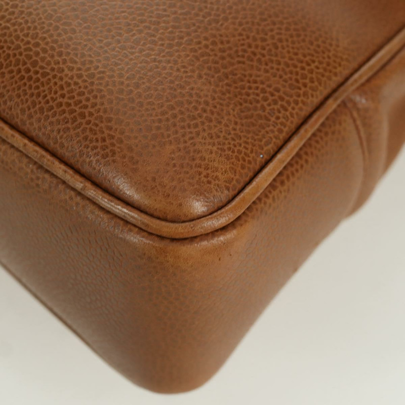 【日本直送】香奈兒魚子醬牛皮棕色金色雙C標誌手提包 Auth bs33755A-14