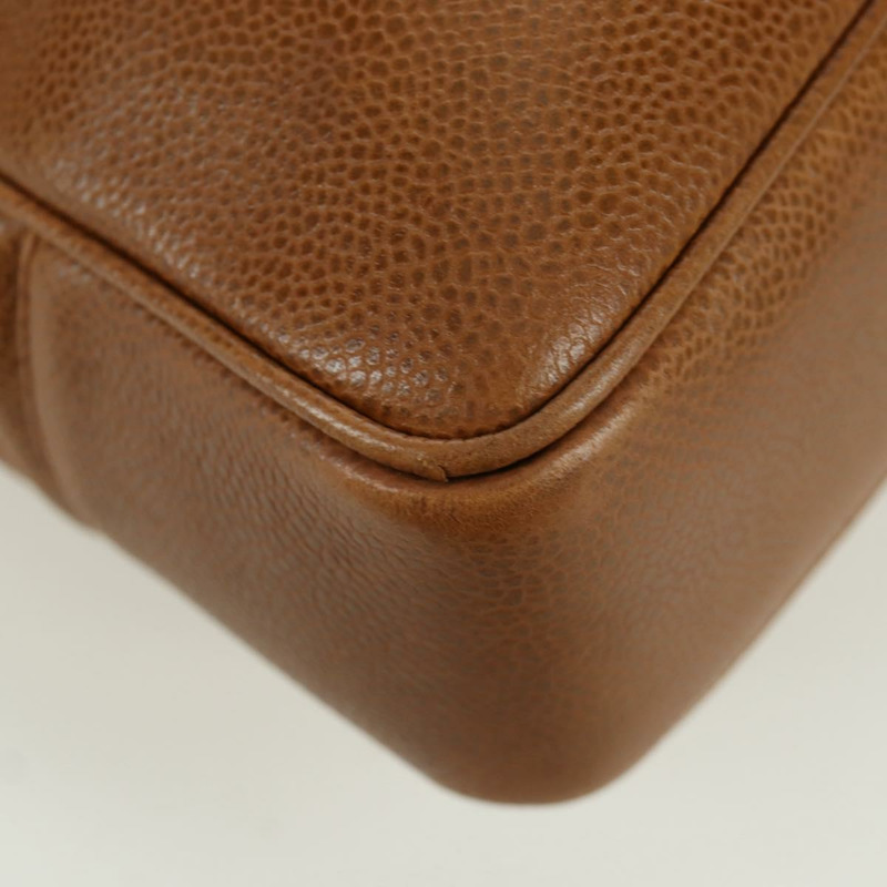 【日本直送】香奈兒魚子醬牛皮棕色金色雙C標誌手提包 Auth bs33755A-15