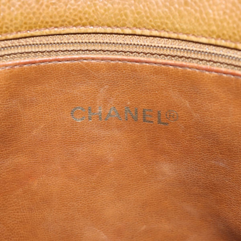 【日本直送】香奈兒魚子醬牛皮棕色金色雙C標誌手提包 Auth bs33755A-19