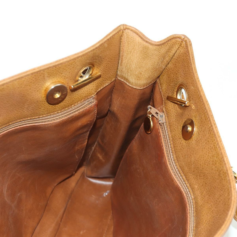 【日本直送】香奈兒魚子醬牛皮棕色金色雙C標誌手提包 Auth bs33755A-20