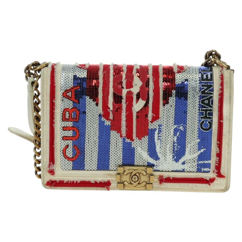 【日本直送】香奈兒 Boy Chanel 28 古巴鏈條亮片包，金色雙C標誌皮革款，正品編號 173370SAM-12