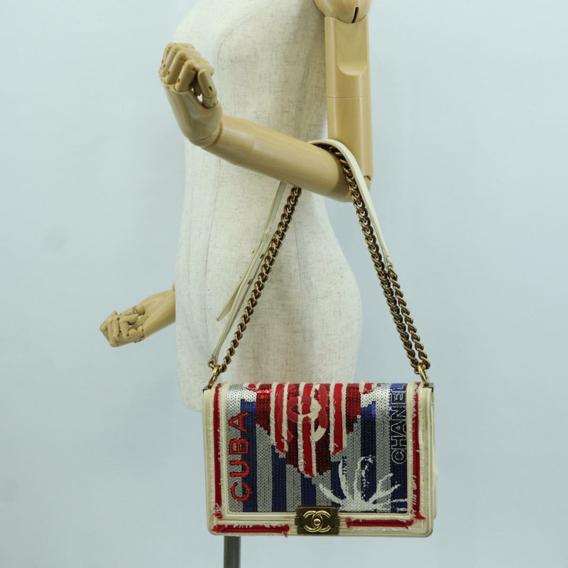 【日本直送】香奈兒 Boy Chanel 28 古巴鏈條亮片包，金色雙C標誌皮革款，正品編號 173370SAM-29