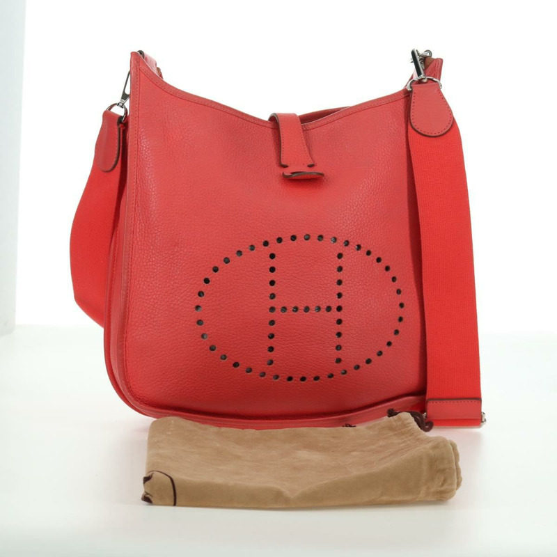 【日本直送】愛馬仕 Evelyn GM 單肩背包，粉紅色銀色皮革，正品 bs33716V-11