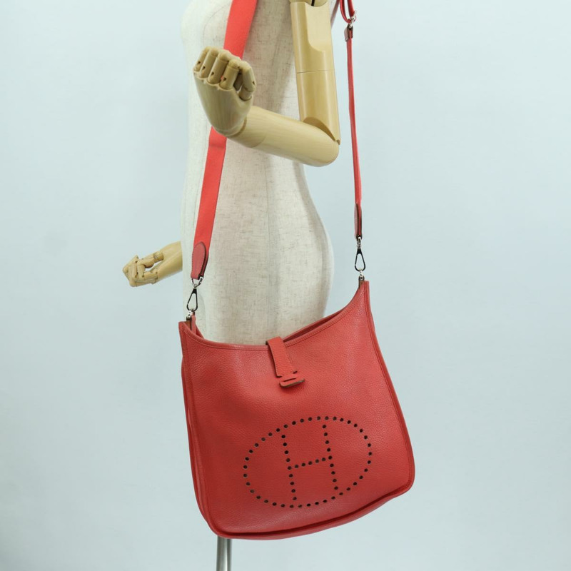 【日本直送】愛馬仕 Evelyn GM 單肩背包，粉紅色銀色皮革，正品 bs33716V-25