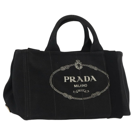 PRADA Canapa GM 手提包 牛仔布 2way 黑色金色 正品 BSZ264