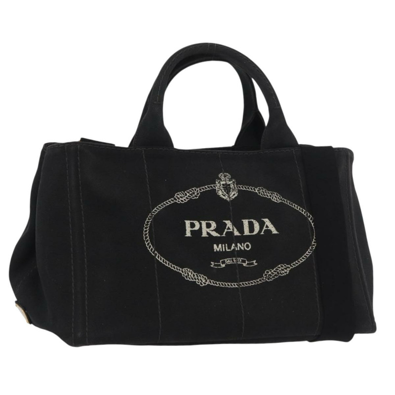 【日本直送】PRADA Canapa GM 手提包 牛仔布 2way 黑色金色 正品 BSZ264-0