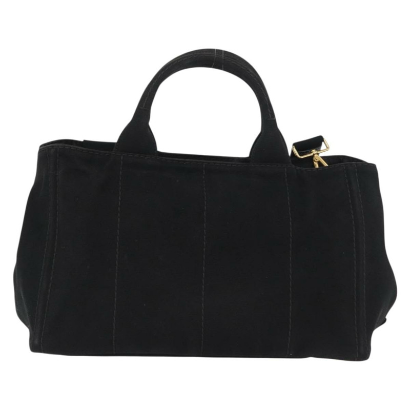【日本直送】PRADA Canapa GM 手提包 牛仔布 2way 黑色金色 正品 BSZ264-1