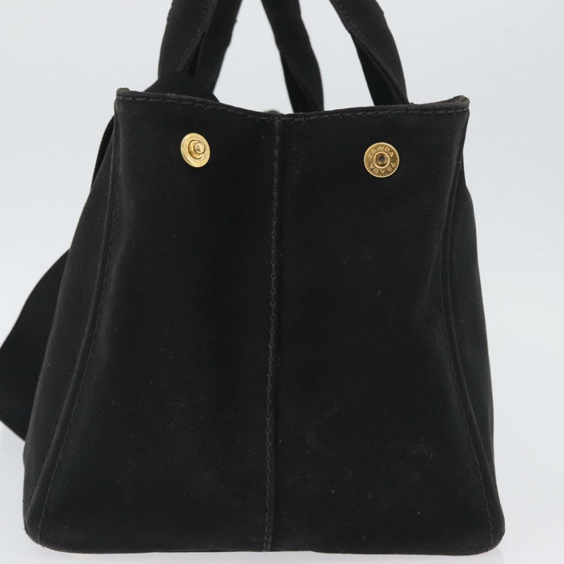 【日本直送】PRADA Canapa GM 手提包 牛仔布 2way 黑色金色 正品 BSZ264-2