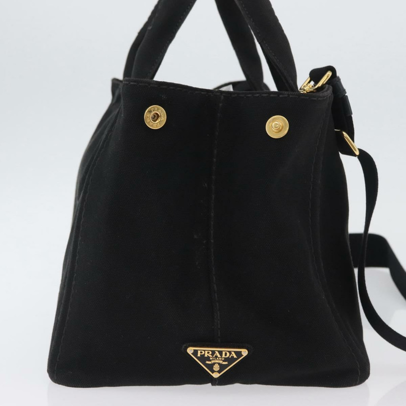 【日本直送】PRADA Canapa GM 手提包 牛仔布 2way 黑色金色 正品 BSZ264-3