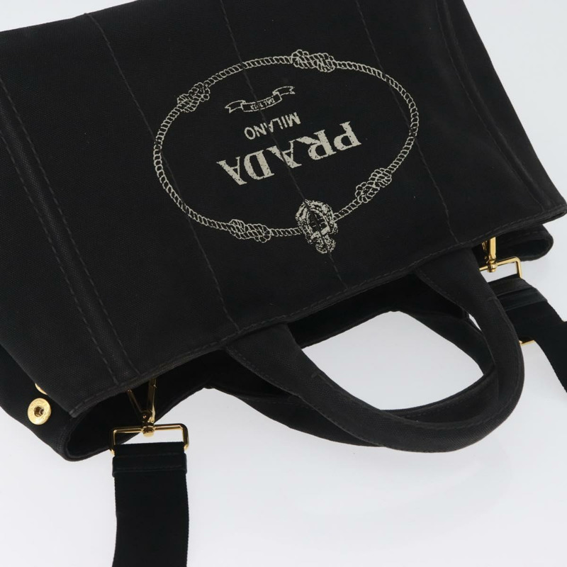 【日本直送】PRADA Canapa GM 手提包 牛仔布 2way 黑色金色 正品 BSZ264-5