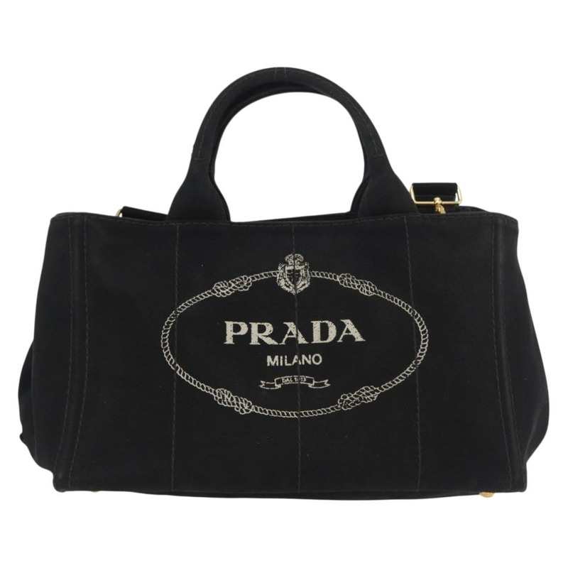【日本直送】PRADA Canapa GM 手提包 牛仔布 2way 黑色金色 正品 BSZ264-12
