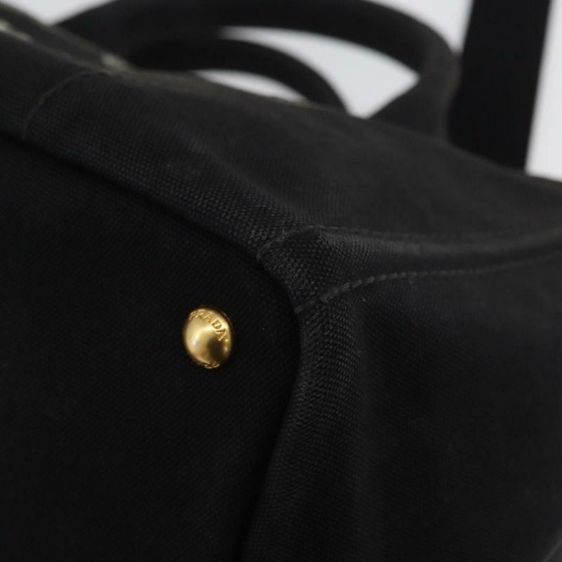 【日本直送】PRADA Canapa GM 手提包 牛仔布 2way 黑色金色 正品 BSZ264-15