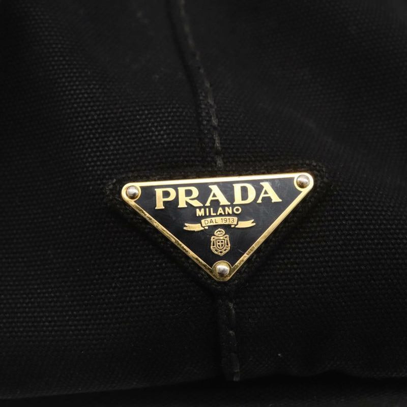 【日本直送】PRADA Canapa GM 手提包 牛仔布 2way 黑色金色 正品 BSZ264-18
