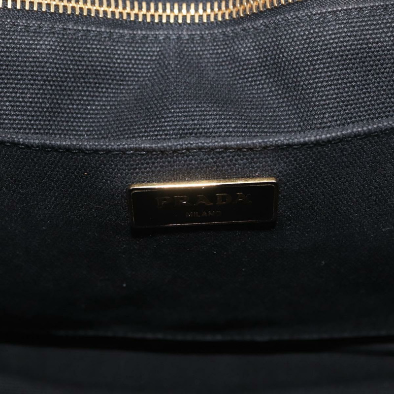 【日本直送】PRADA Canapa GM 手提包 牛仔布 2way 黑色金色 正品 BSZ264-19