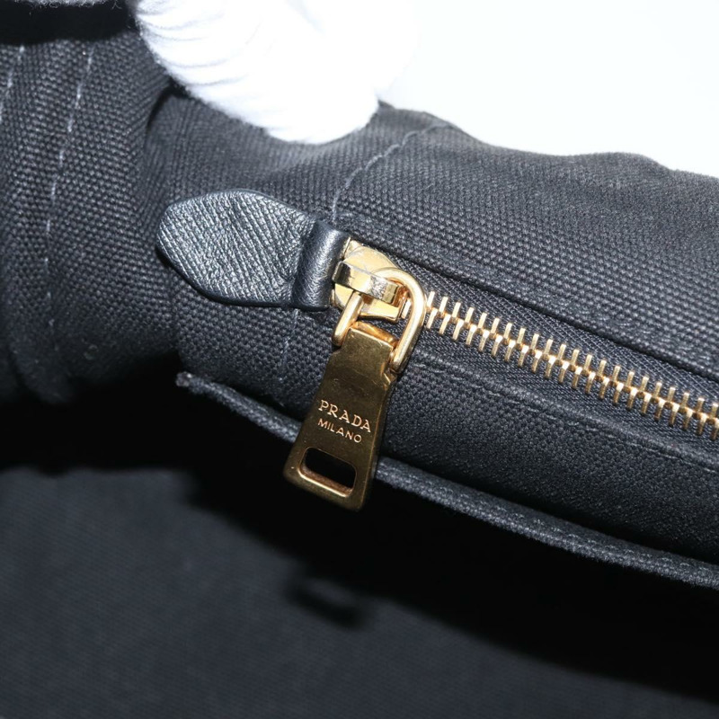 【日本直送】PRADA Canapa GM 手提包 牛仔布 2way 黑色金色 正品 BSZ264-23