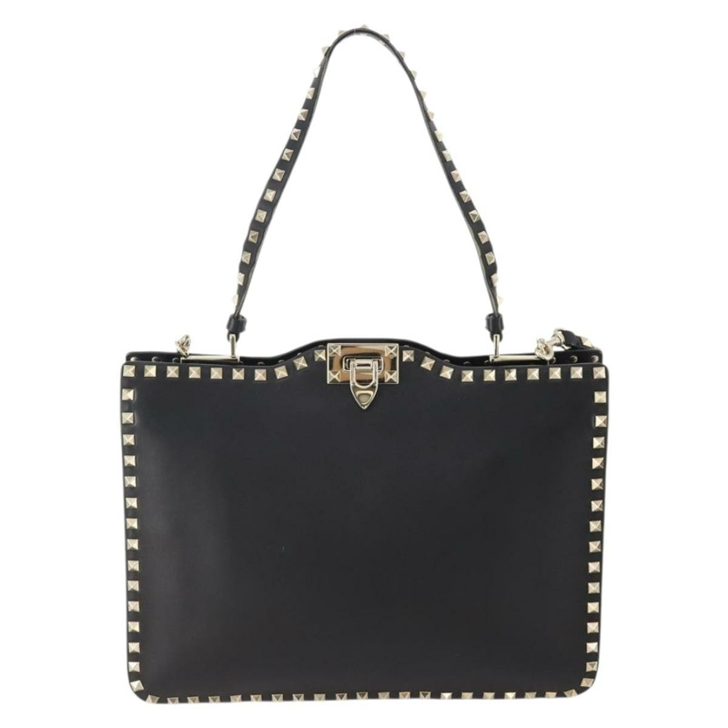 【日本直送】華倫天奴 (VALENTINO) 鉚釘單肩包 黑色金色皮革 正品 BA11213A-1