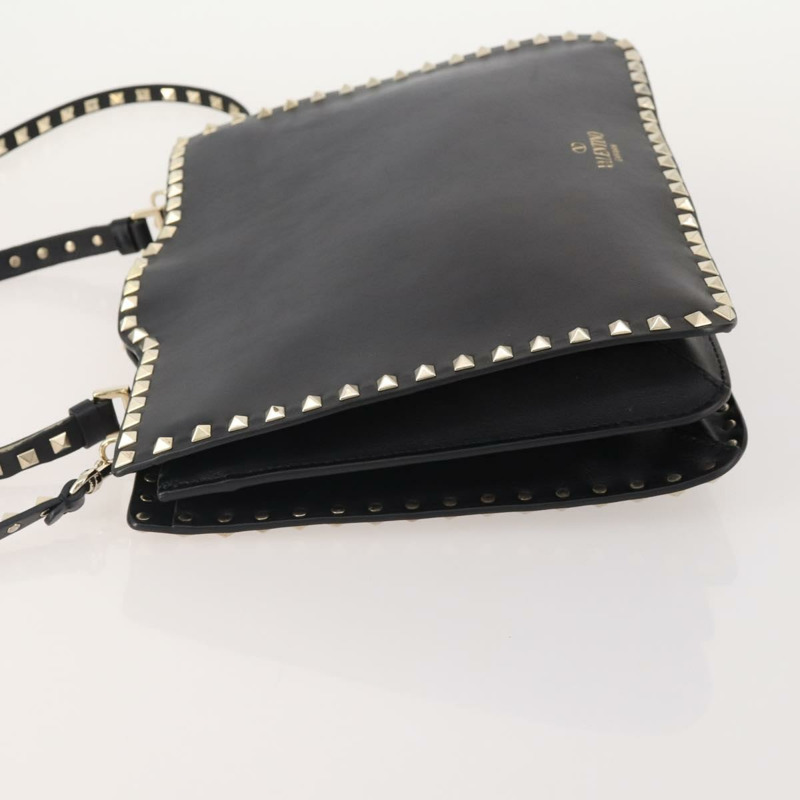 【日本直送】華倫天奴 (VALENTINO) 鉚釘單肩包 黑色金色皮革 正品 BA11213A-3