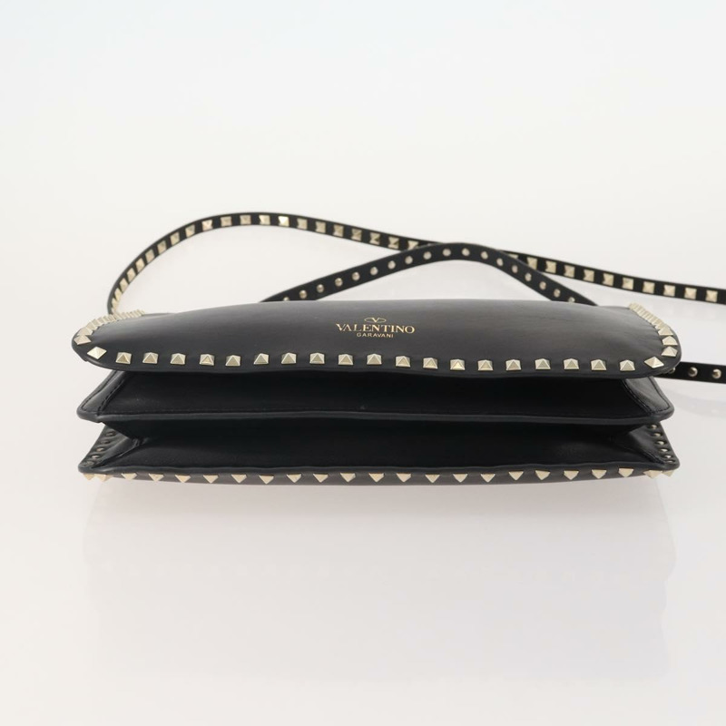【日本直送】華倫天奴 (VALENTINO) 鉚釘單肩包 黑色金色皮革 正品 BA11213A-4