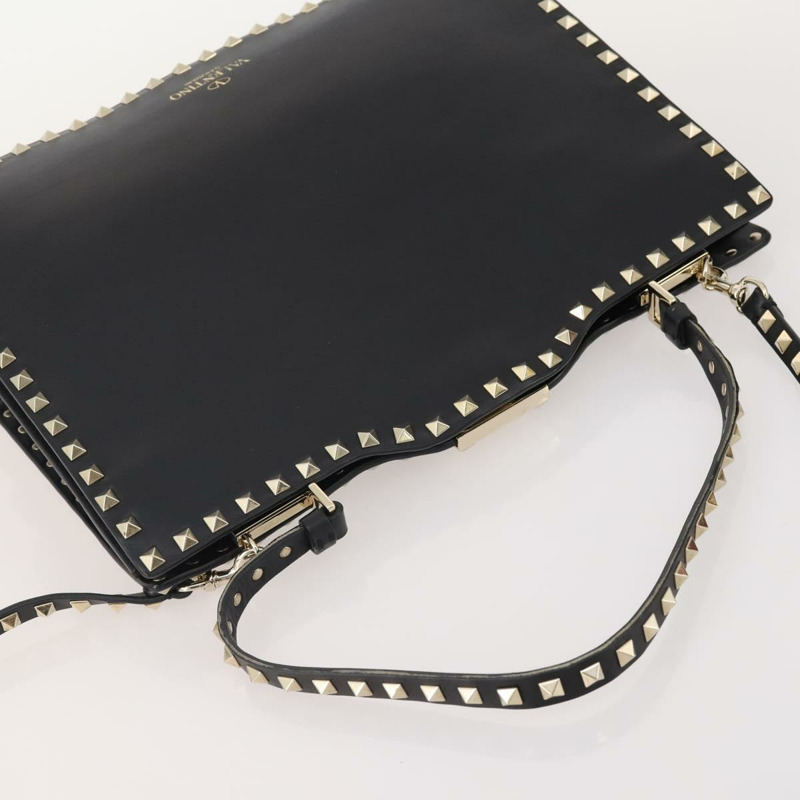 【日本直送】華倫天奴 (VALENTINO) 鉚釘單肩包 黑色金色皮革 正品 BA11213A-5
