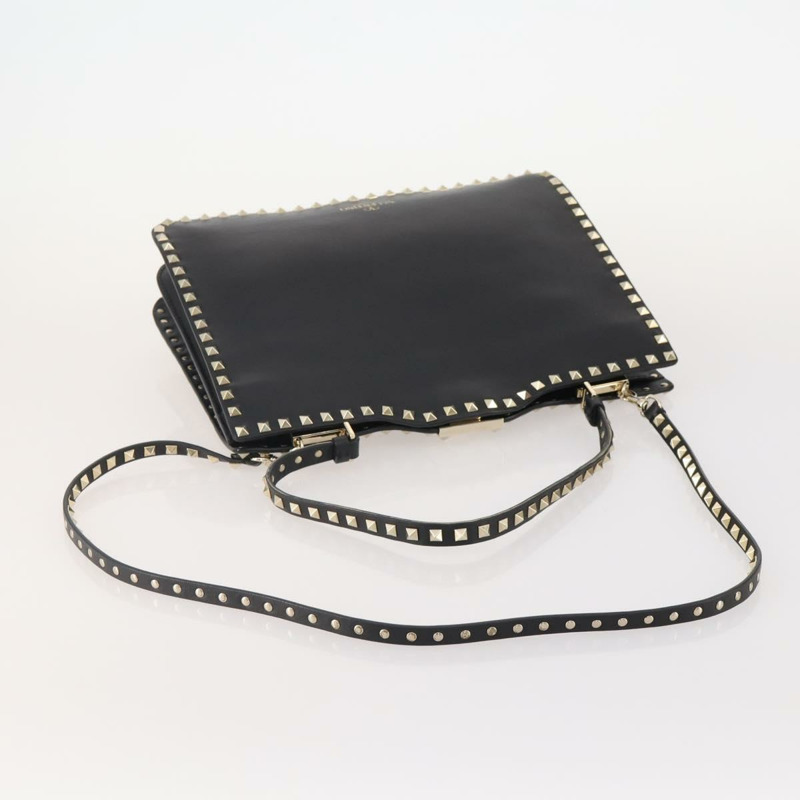 【日本直送】華倫天奴 (VALENTINO) 鉚釘單肩包 黑色金色皮革 正品 BA11213A-6