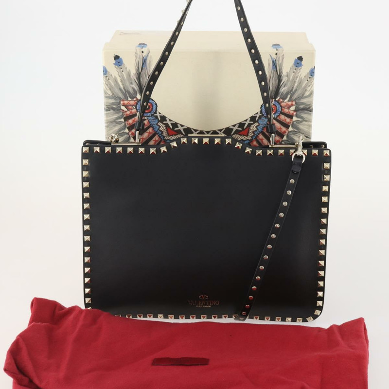 【日本直送】華倫天奴 (VALENTINO) 鉚釘單肩包 黑色金色皮革 正品 BA11213A-11