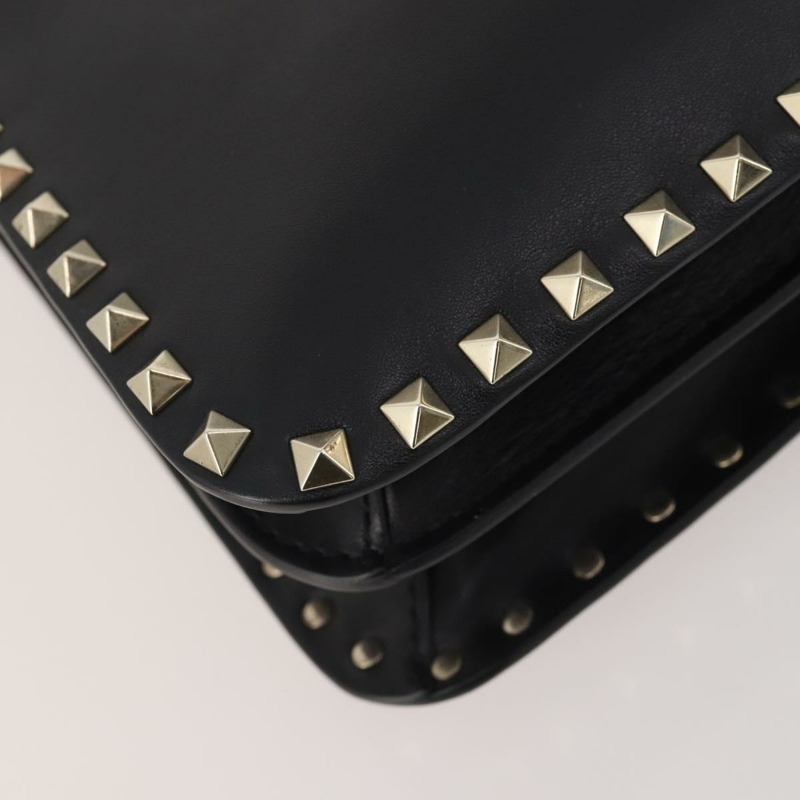 【日本直送】華倫天奴 (VALENTINO) 鉚釘單肩包 黑色金色皮革 正品 BA11213A-17