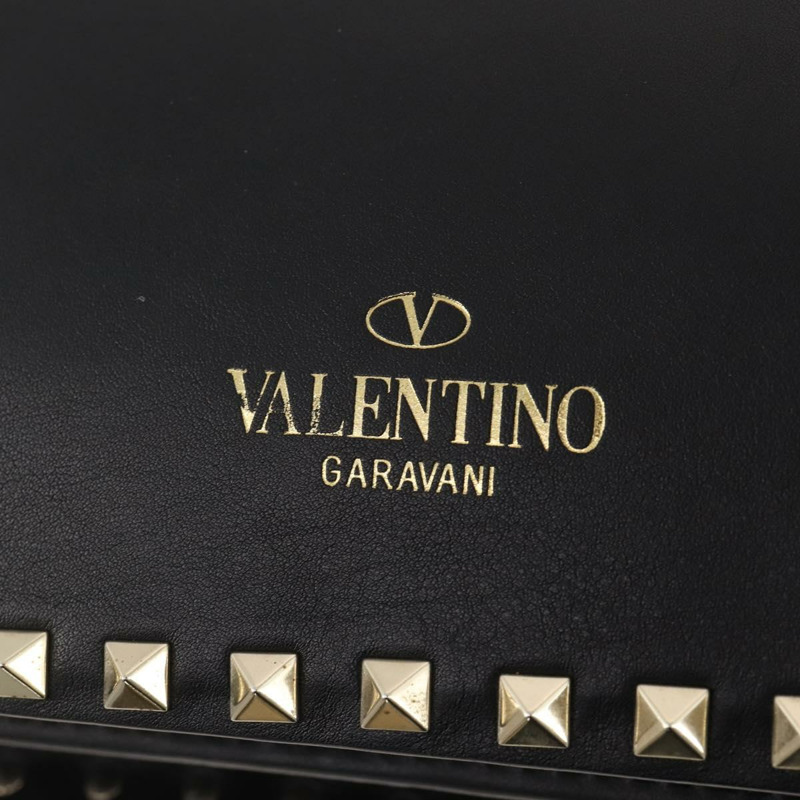 【日本直送】華倫天奴 (VALENTINO) 鉚釘單肩包 黑色金色皮革 正品 BA11213A-18