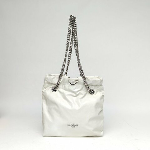 BALENCIAGA 白色牛皮CRUSHTote托特小號垃圾袋肩背包