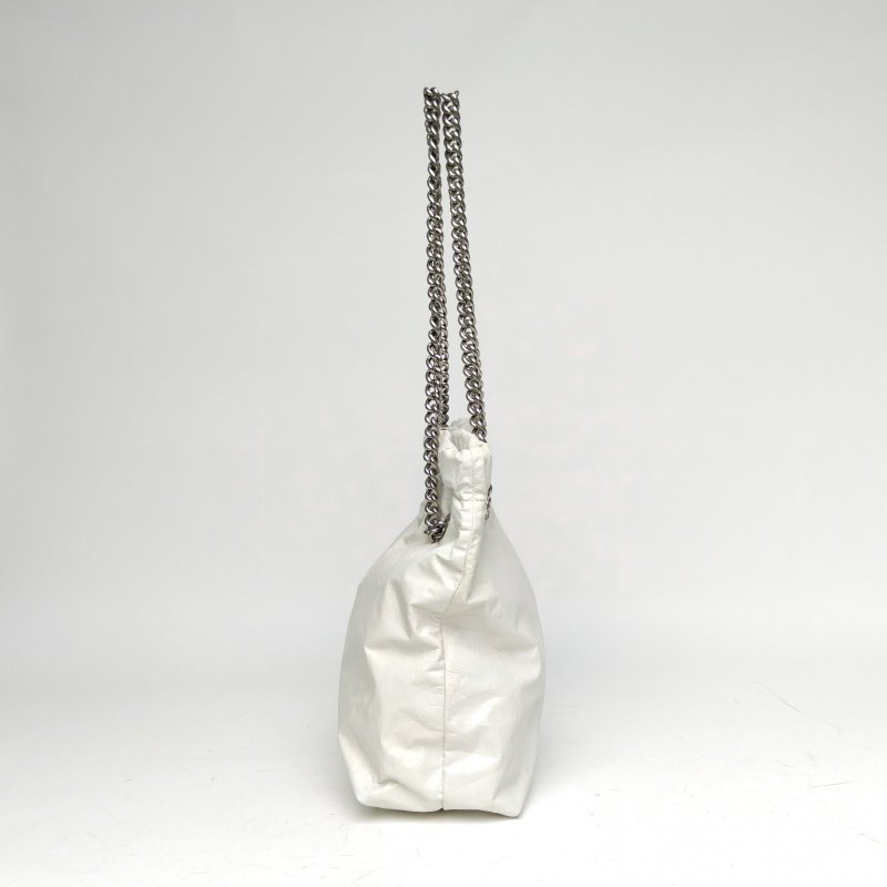 BALENCIAGA 白色牛皮CRUSHTote托特小號垃圾袋肩背包-1