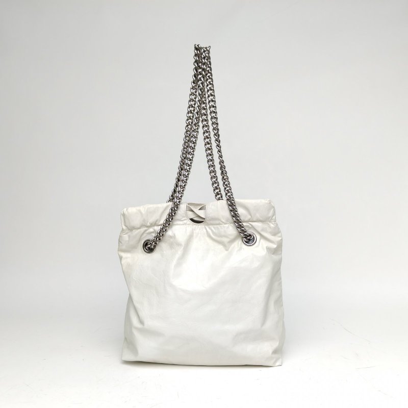 BALENCIAGA 白色牛皮CRUSHTote托特小號垃圾袋肩背包-2