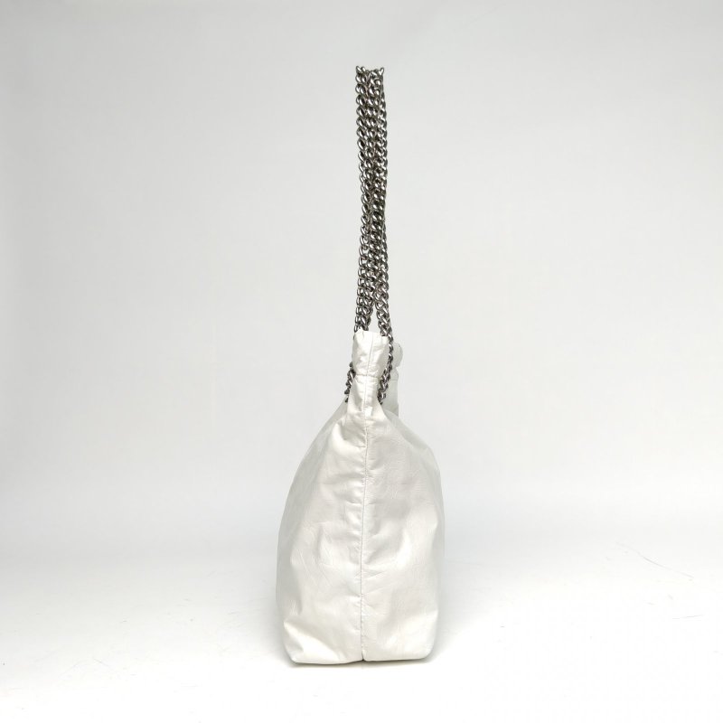 BALENCIAGA 白色牛皮CRUSHTote托特小號垃圾袋肩背包-3