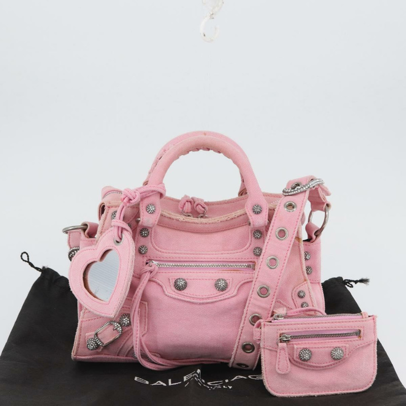 【日本直送】BALENCIAGA Neo Kagol 手提包 牛仔褲 2way 粉紅色銀色 Auth ka3034V-11
