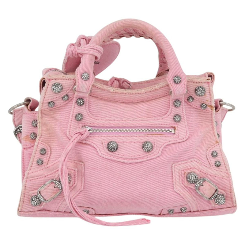 【日本直送】BALENCIAGA Neo Kagol 手提包 牛仔褲 2way 粉紅色銀色 Auth ka3034V-12