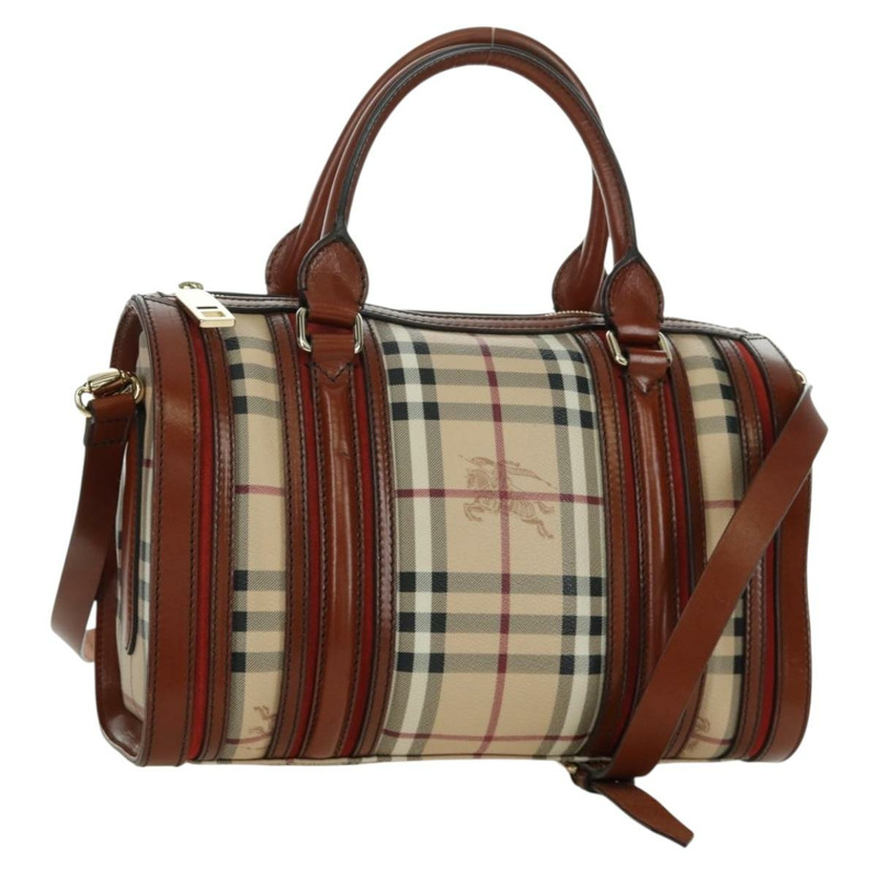 【日本直送】BURBERRY Nova 格紋手提包 PVC 兩用 米色 金色 正品 BSZ313V-0