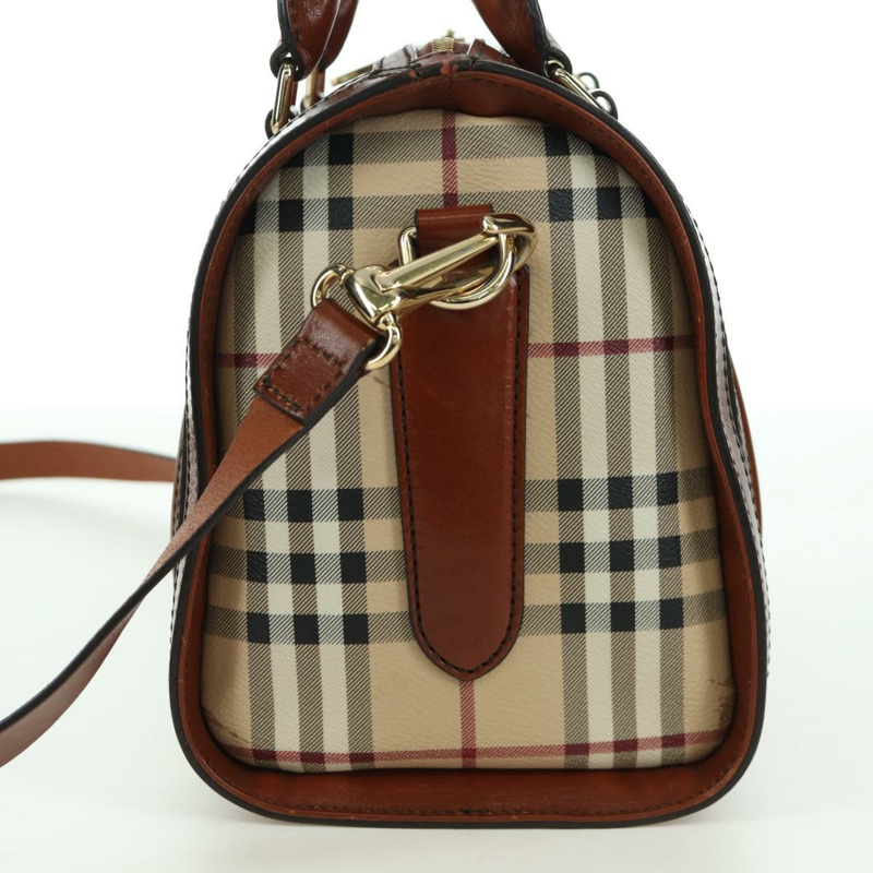 【日本直送】BURBERRY Nova 格紋手提包 PVC 兩用 米色 金色 正品 BSZ313V-2