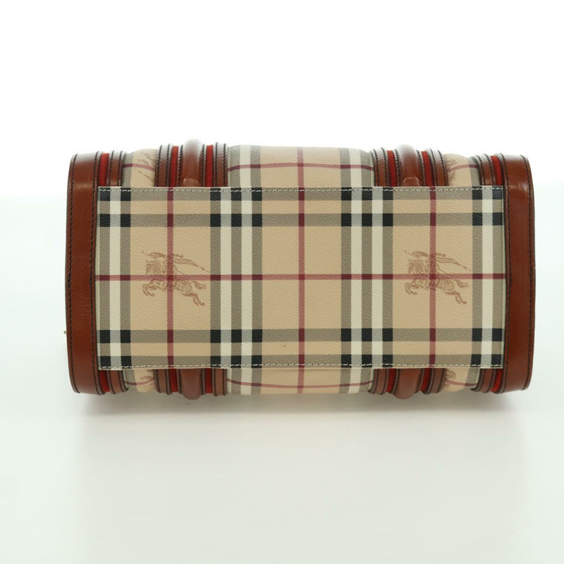 【日本直送】BURBERRY Nova 格紋手提包 PVC 兩用 米色 金色 正品 BSZ313V-4