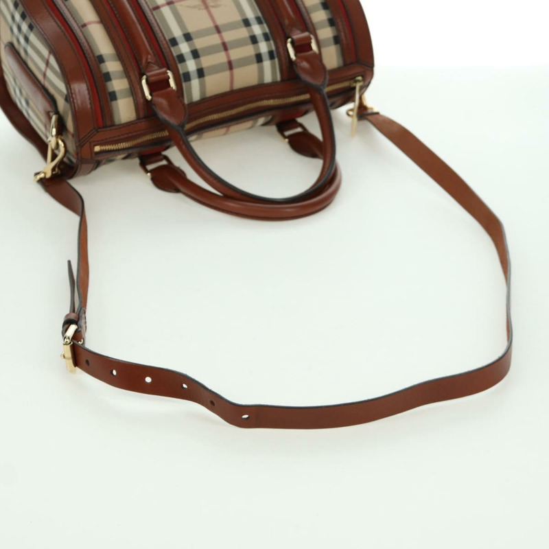 【日本直送】BURBERRY Nova 格紋手提包 PVC 兩用 米色 金色 正品 BSZ313V-7