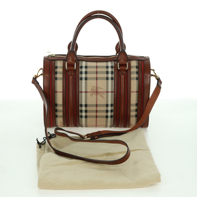 【日本直送】BURBERRY Nova 格紋手提包 PVC 兩用 米色 金色 正品 BSZ313V-11