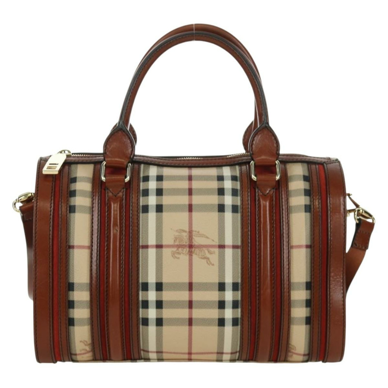 【日本直送】BURBERRY Nova 格紋手提包 PVC 兩用 米色 金色 正品 BSZ313V-12