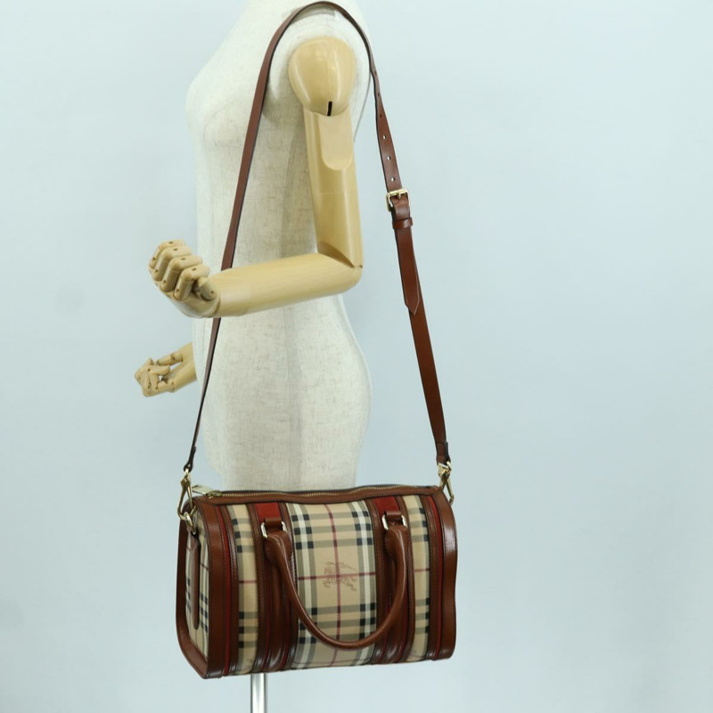 【日本直送】BURBERRY Nova 格紋手提包 PVC 兩用 米色 金色 正品 BSZ313V-25