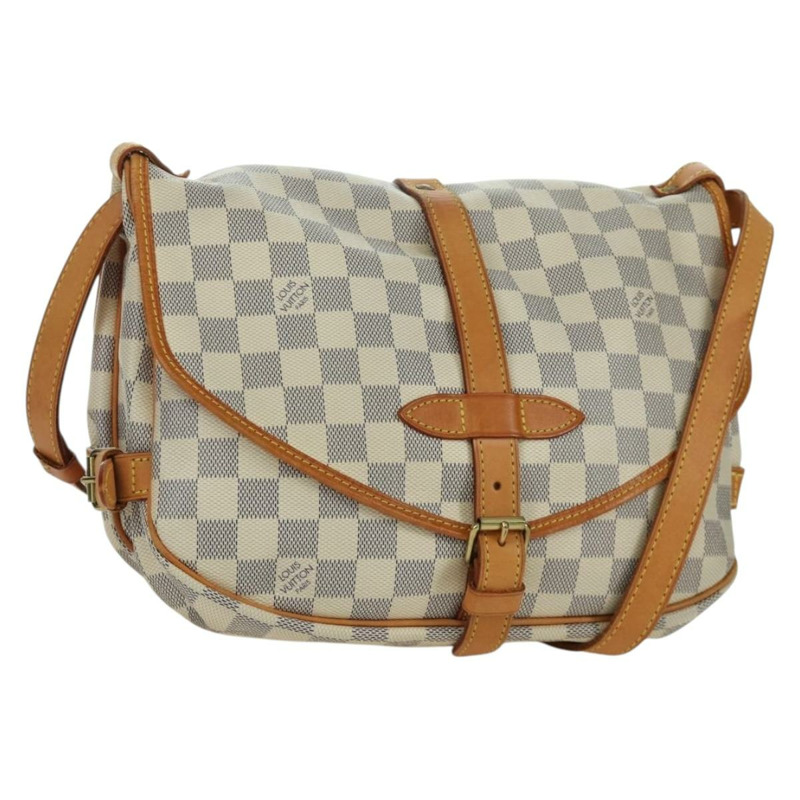【日本直送】路易威登 Damier Azur Saumur 30 肩背包 SPO N48202 LV Auth ARZ546V-0
