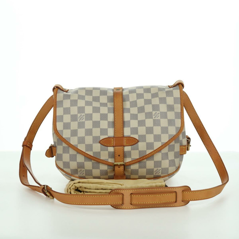 【日本直送】路易威登 Damier Azur Saumur 30 肩背包 SPO N48202 LV Auth ARZ546V-11