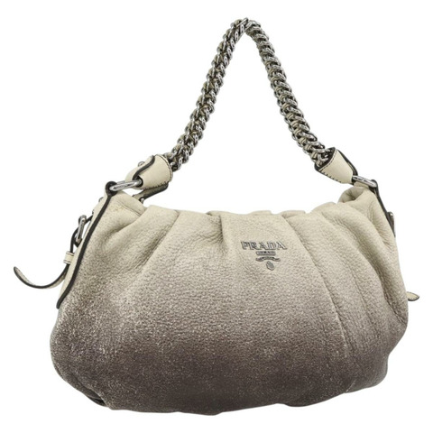 PRADA 鏈條手提包 皮革 白色 銀色 正品 BSZ318V