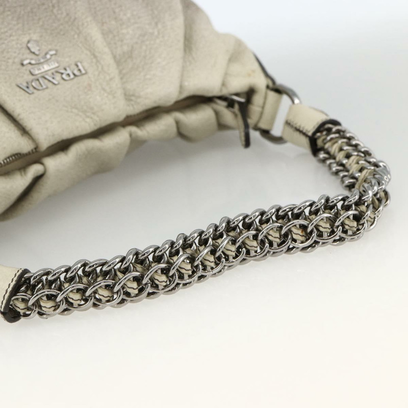 【日本直送】PRADA 鏈條手提包 皮革 白色 銀色 正品 BSZ318V-6