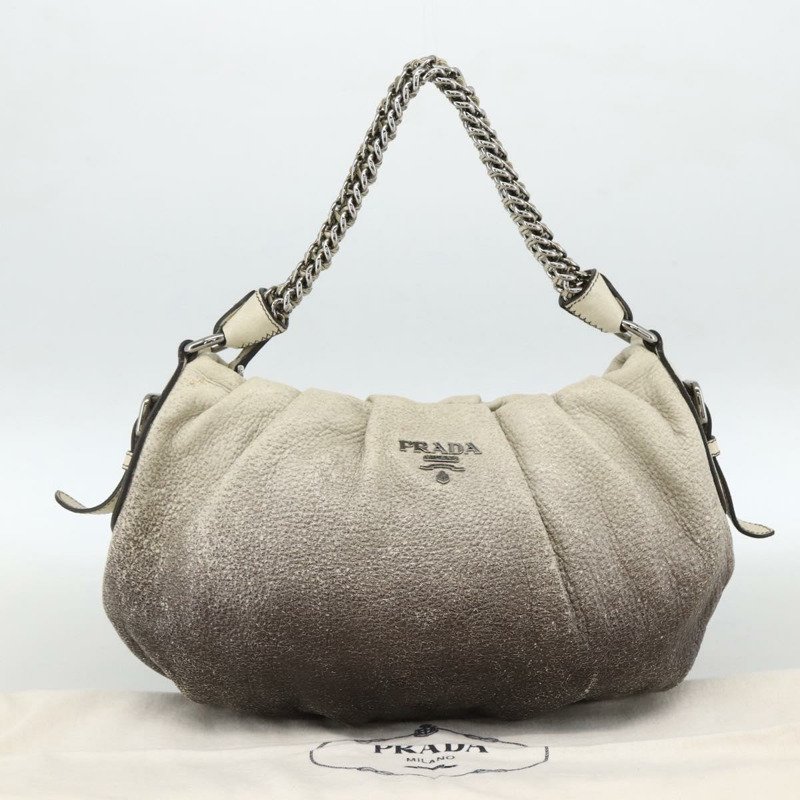【日本直送】PRADA 鏈條手提包 皮革 白色 銀色 正品 BSZ318V-11