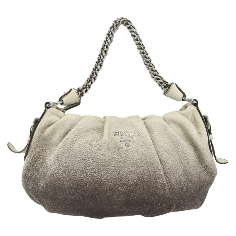 【日本直送】PRADA 鏈條手提包 皮革 白色 銀色 正品 BSZ318V-12
