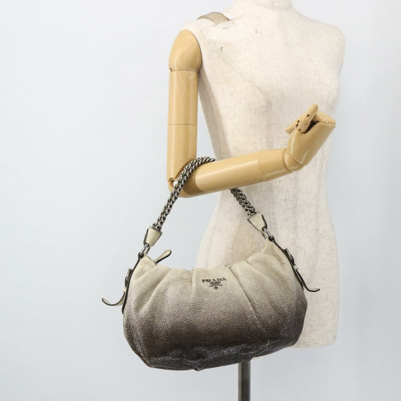 【日本直送】PRADA 鏈條手提包 皮革 白色 銀色 正品 BSZ318V-23